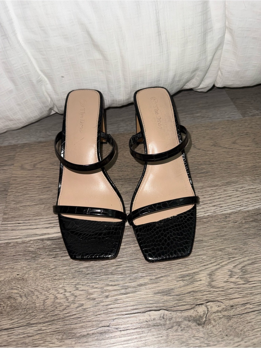 Black Strappy Square-Toe Heels